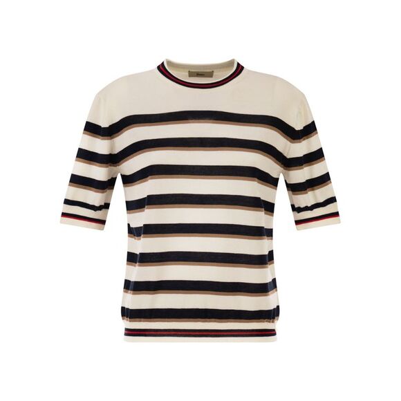 Herno Women Short-Sleeved Striped Cotton Jumper